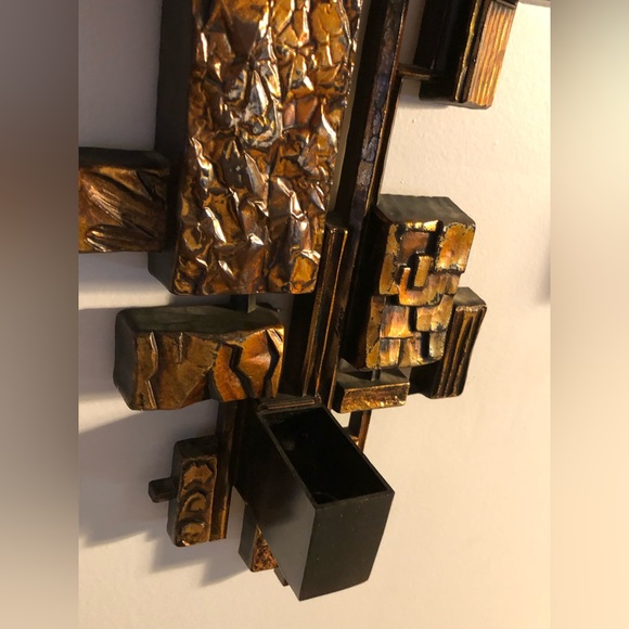 Rare Vintage 2 grands chandeliers muraux Syroco Brutaliste 1970 fait aux USA. - Picture 4 of 8